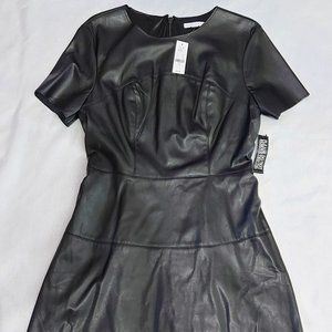 NY New York & Co Faux Leather Flare Dress black size 10 *NEW WITH TAGS NWT*